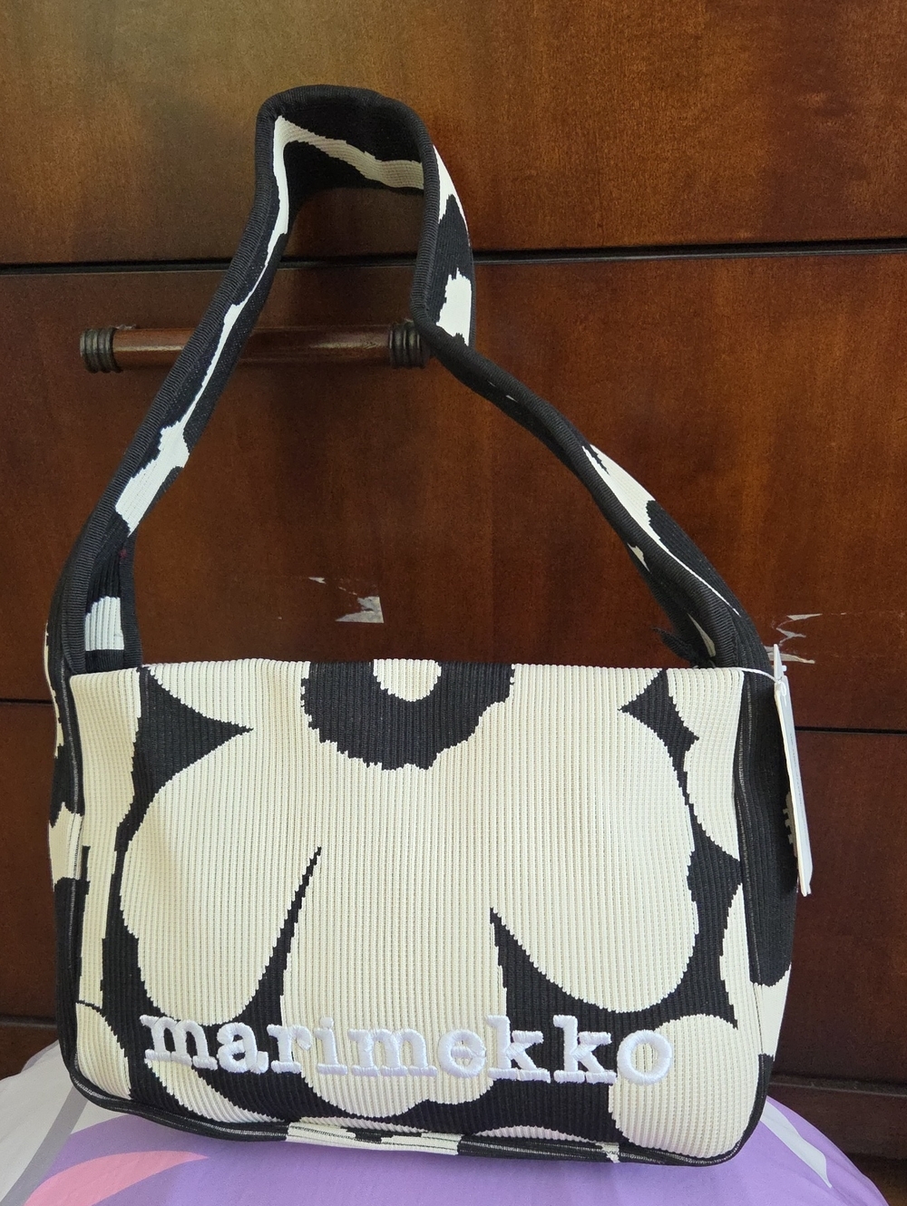 Marimekko Black & White Floral Shoulder Bag